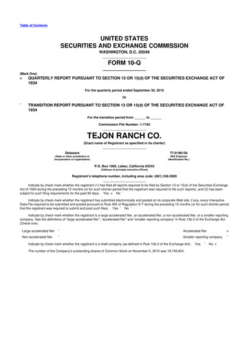 Thumbnail Tejon Ranch
 10-Q Quarterly Report FY 