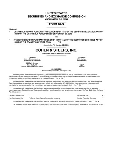 Thumbnail Cohen & Steers 10-Q Quarterly Report FY 