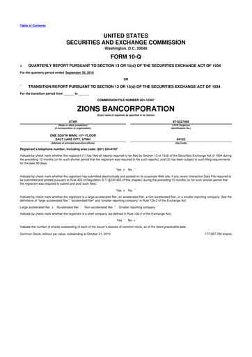 Miniature Zions Bancorporation
 10-Q Rapport trimestriel 2010 