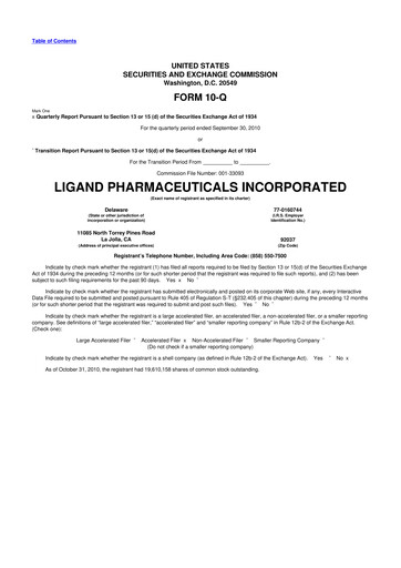 Miniature Ligand Pharmaceuticals 10-Q Rapport trimestriel  