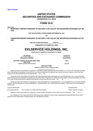 Miniature EXL Service
 10-Q Rapport trimestriel  