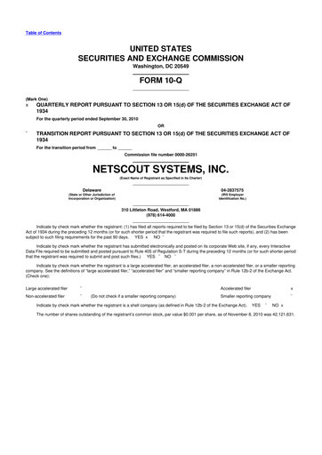 Thumbnail NETSCOUT 10-Q Quarterly Report FY 