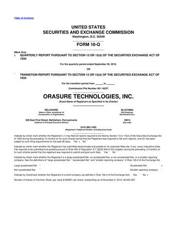 Thumbnail OraSure Technologies 10-Q Quarterly Report FY 