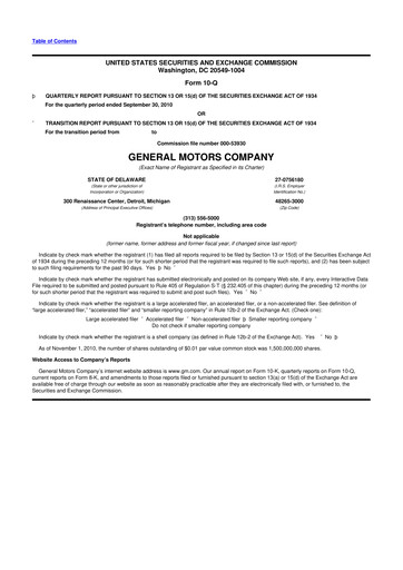 Thumbnail General Motors 10-Q Quarterly Report FY 