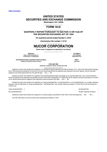 Vorschaubild Nucor
 10-Q Quartalsbericht 2010 