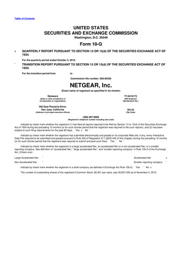 Miniature NETGEAR 10-Q Rapport trimestriel  