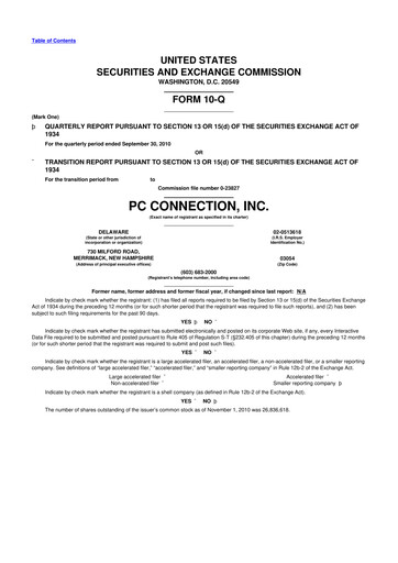 Miniature PC Connection
 10-Q Rapport trimestriel  