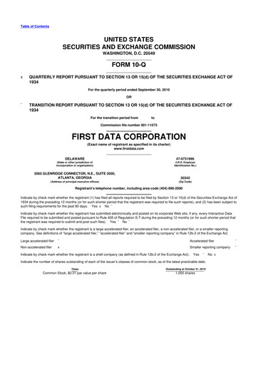 Thumbnail First Data Corporation 10-Q Quarterly Report FY 