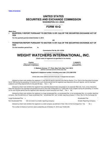 Thumbnail Weight Watchers 10-Q Quarterly Report FY2010 
