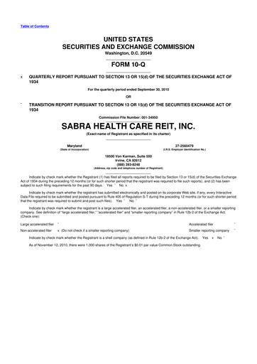 Thumbnail Sabra Health Care REIT 10-Q Quarterly Report FY 