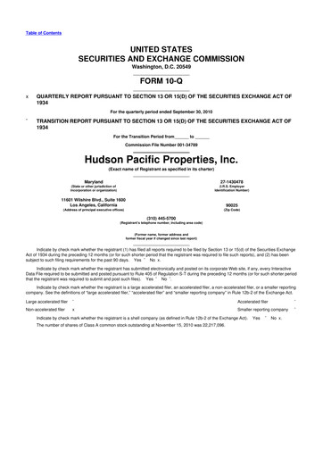 Thumbnail Hudson Pacific Properties
 10-Q Quarterly Report FY 