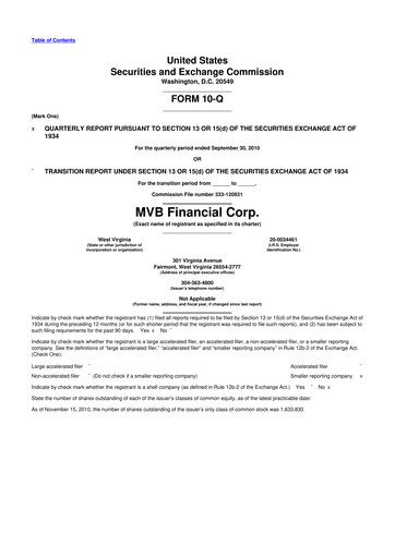 Thumbnail MVB Financial 10-Q Quarterly Report FY 