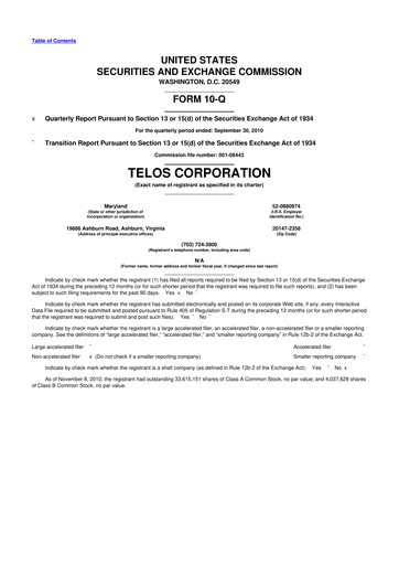 Thumbnail Telos 10-Q Quarterly Report FY 