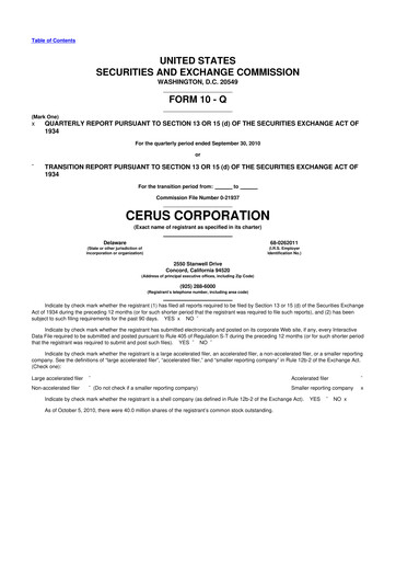 Thumbnail Cerus Corporation 10-Q Quarterly Report FY 