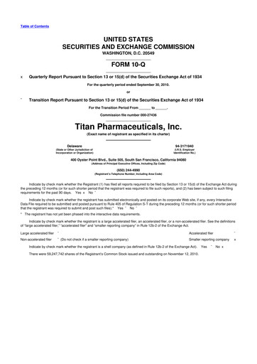 Thumbnail Titan Pharmaceuticals
 10-Q Quarterly Report FY 