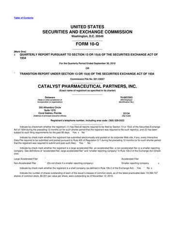 Thumbnail Catalyst Pharmaceuticals 10-Q Quarterly Report FY 