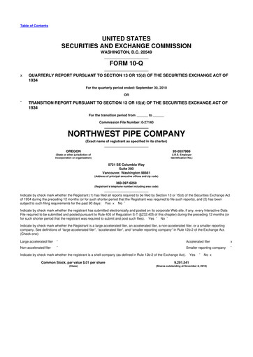 Thumbnail Northwest Pipe Company
 10-Q Quarterly Report FY 