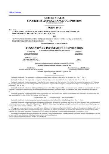 Thumbnail PennantPark Investment 10-K Annual Report 