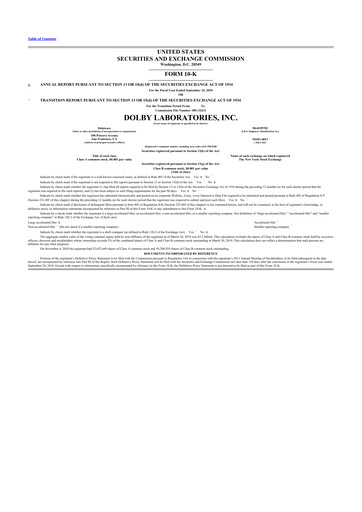 Miniature Dolby 10-K Rapport annuel 2010