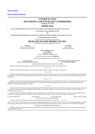 Thumbnail Mueller Water Products
 10-K Annual Report 