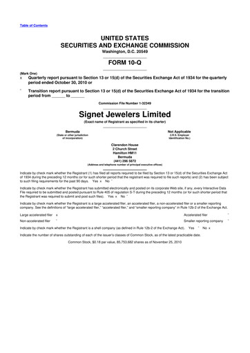 Thumbnail Signet Jewelers
 10-Q Quarterly Report FY2011 