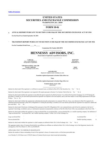Miniature Hennessy Advisors 10-K Rapport annuel 