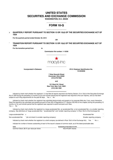 Thumbnail Macy's
 10-Q Quarterly Report FY2010 