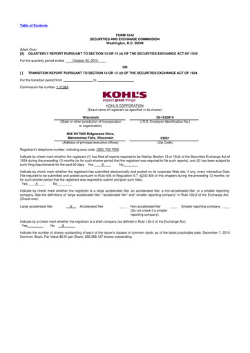 Thumbnail Kohl's
 10-Q Quarterly Report FY2010 