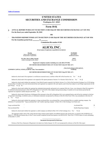 Thumbnail Alico
 10-K Annual Report 