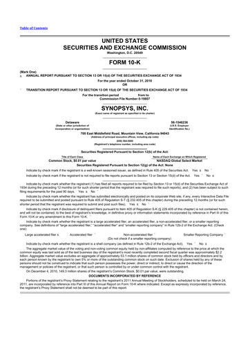 Thumbnail Synopsys 10-K Annual Report 2010