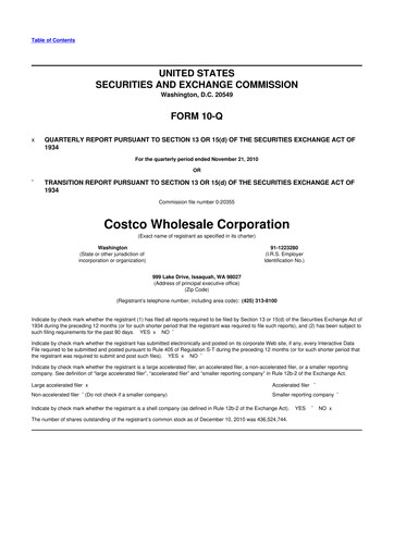 Miniature Costco 10-Q Rapport trimestriel 2011 