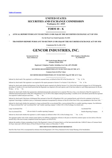 Miniature Gencor Industries
 10-K Rapport annuel 