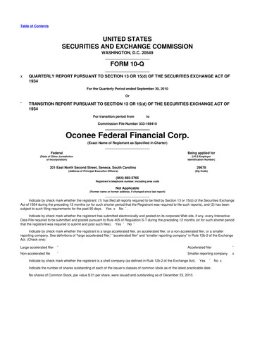 Thumbnail Oconee Federal Financial 10-Q Quarterly Report FY 