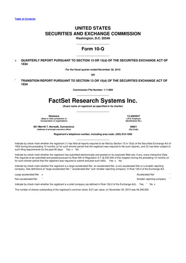 Thumbnail FactSet 10-Q Quarterly Report FY2011 