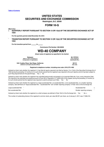 Thumbnail WD-40 Company
 10-Q Quarterly Report FY 