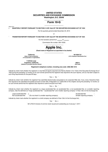 Miniature Apple 10-Q Rapport trimestriel 2011 