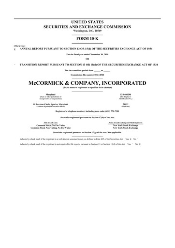 Miniature McCormick & Company
 10-K Rapport annuel 2010