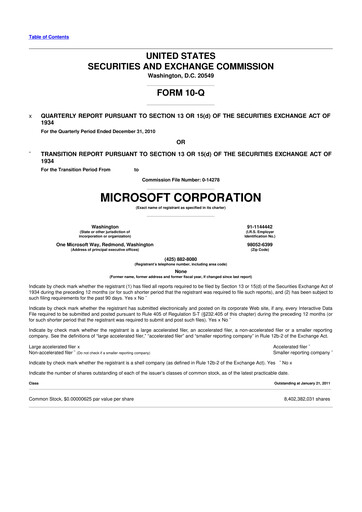 Thumbnail Microsoft 10-Q Quarterly Report FY2011 