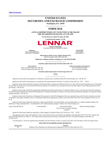 Miniature Lennar 10-K Rapport annuel 2010