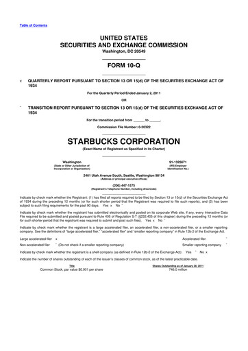 Thumbnail Starbucks 10-Q Quarterly Report FY2011 