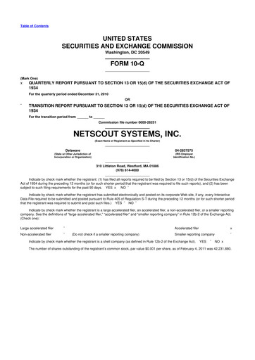 Thumbnail NETSCOUT 10-Q Quarterly Report FY 