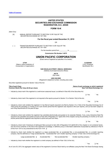 Thumbnail Union Pacific Corporation 10-K Annual Report 2010
