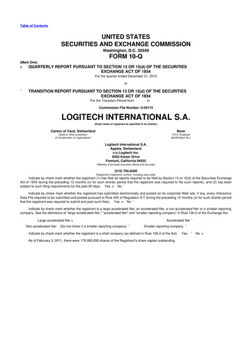Miniature Logitech 10-Q Rapport trimestriel 2010 