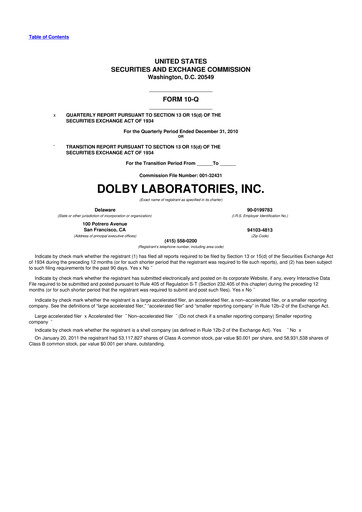 Thumbnail Dolby 10-Q Quarterly Report FY2011 