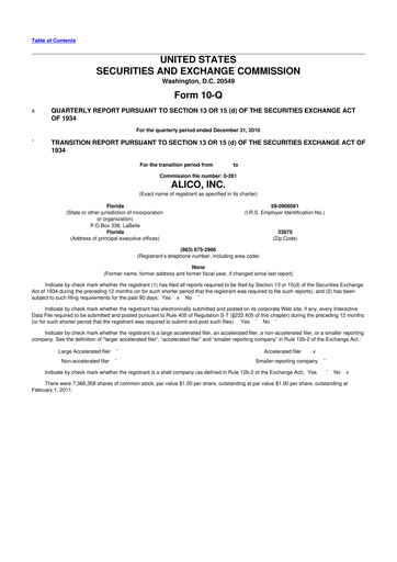 Thumbnail Alico
 10-Q Quarterly Report FY 