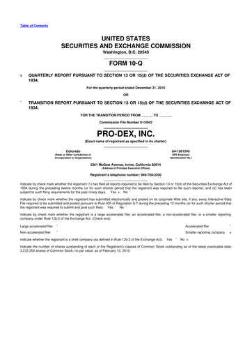 Miniature Pro-Dex 10-Q Rapport trimestriel  