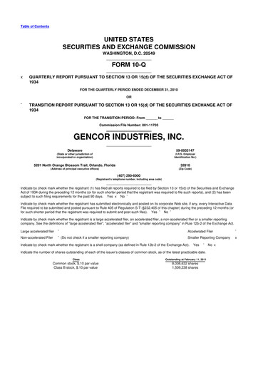 Miniature Gencor Industries
 10-Q Rapport trimestriel  