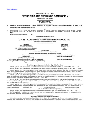 Thumbnail Qwest Communications International 10-K Annual Report 2010