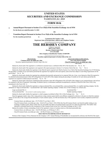 Thumbnail The Hershey Company 10-K Annual Report 2010