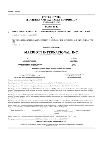 Thumbnail Marriott International 10-K Annual Report 2010